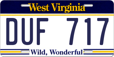 WV license plate DUF717