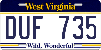 WV license plate DUF735