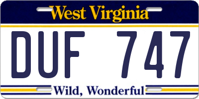 WV license plate DUF747