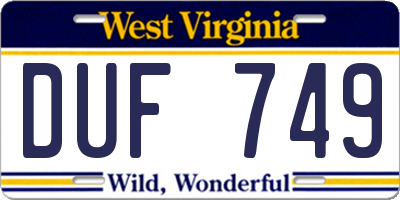 WV license plate DUF749
