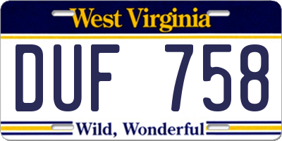 WV license plate DUF758