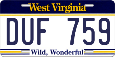 WV license plate DUF759