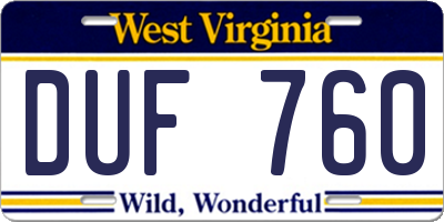 WV license plate DUF760