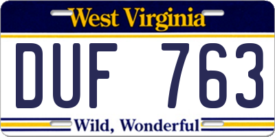 WV license plate DUF763