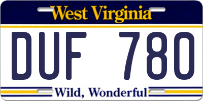 WV license plate DUF780