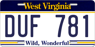 WV license plate DUF781