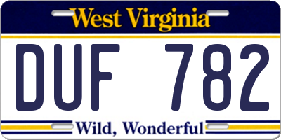 WV license plate DUF782