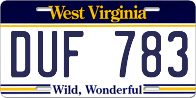 WV license plate DUF783