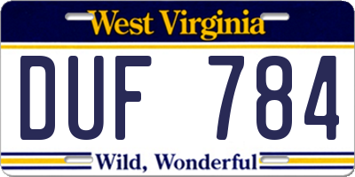 WV license plate DUF784