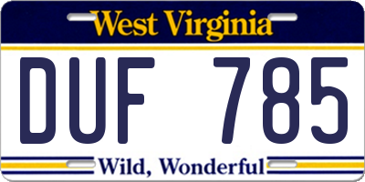 WV license plate DUF785