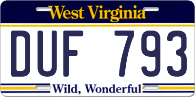 WV license plate DUF793