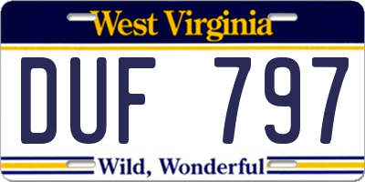 WV license plate DUF797