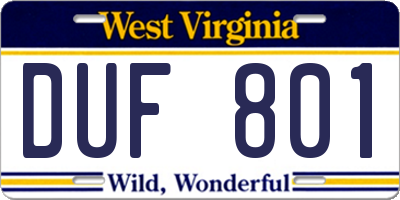 WV license plate DUF801