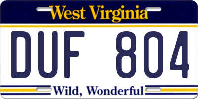 WV license plate DUF804