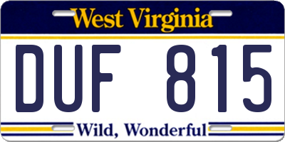 WV license plate DUF815