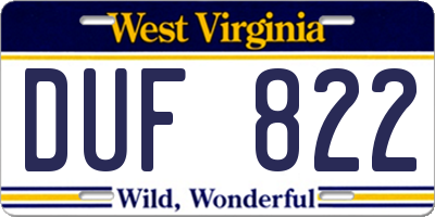 WV license plate DUF822