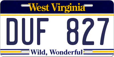 WV license plate DUF827