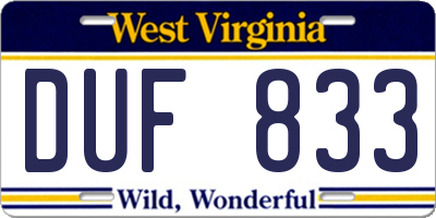WV license plate DUF833