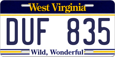 WV license plate DUF835
