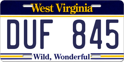 WV license plate DUF845