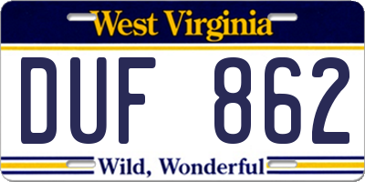 WV license plate DUF862