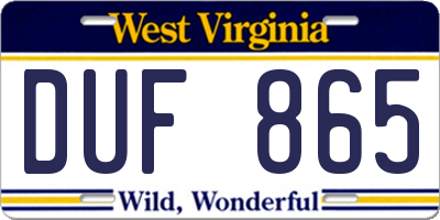 WV license plate DUF865