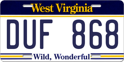 WV license plate DUF868