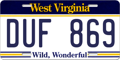 WV license plate DUF869