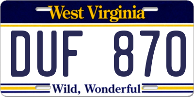 WV license plate DUF870