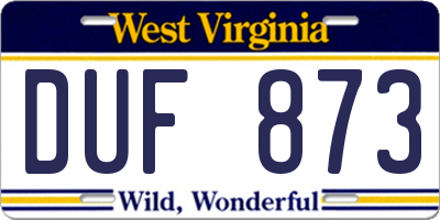 WV license plate DUF873