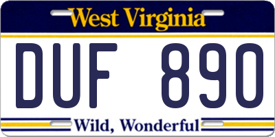 WV license plate DUF890