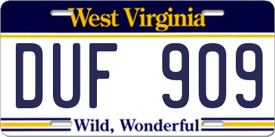 WV license plate DUF909