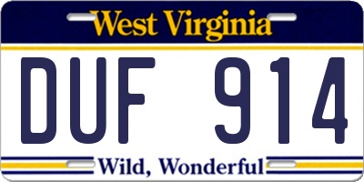 WV license plate DUF914