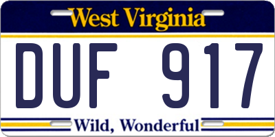 WV license plate DUF917
