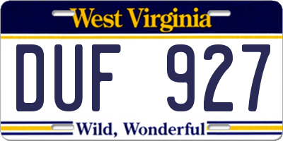 WV license plate DUF927