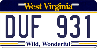 WV license plate DUF931