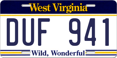 WV license plate DUF941