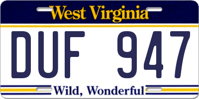 WV license plate DUF947