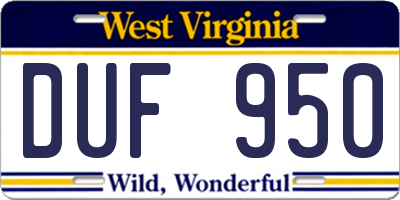 WV license plate DUF950
