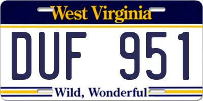 WV license plate DUF951