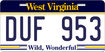 WV license plate DUF953