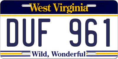 WV license plate DUF961