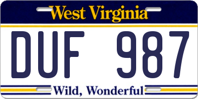 WV license plate DUF987