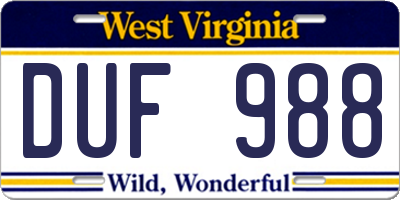 WV license plate DUF988