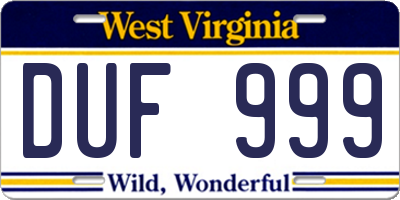 WV license plate DUF999