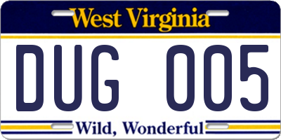 WV license plate DUG005