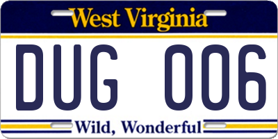 WV license plate DUG006