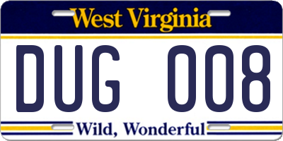 WV license plate DUG008