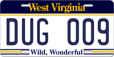 WV license plate DUG009
