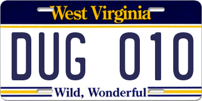 WV license plate DUG010